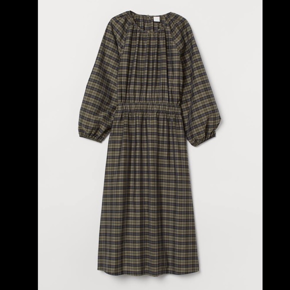 NWT H&M model-blend dress khaki green plaid - Picture 4 of 16